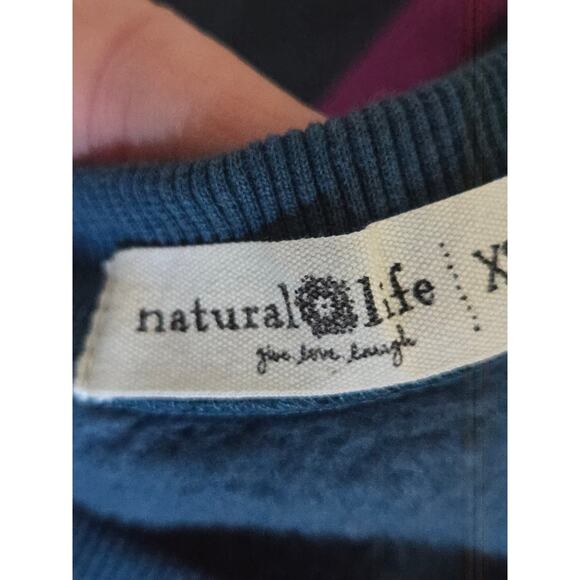 Natural Life Cropped Sweatshirt Rainbow Stripe Sleeves Blue Size XS - Picture 3 of 5